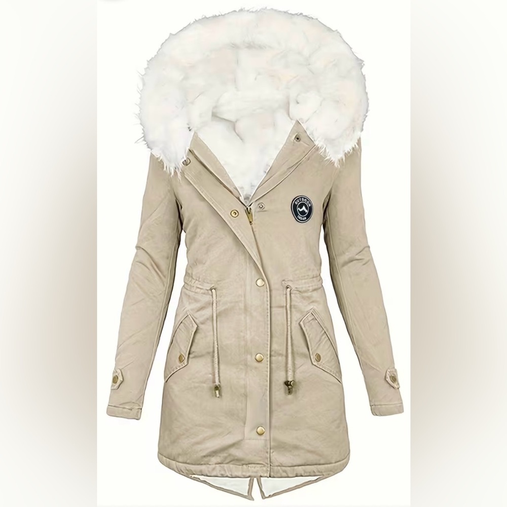 Outdoor Design Women's Tan Full Sherpa Lined Parka with Faux Fur Hood L